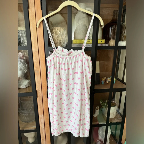 LAKE pajamas nightgown ruffles pima cotton pink hearts mini dress adjustable - Picture 3 of 7